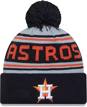 New Era Sport Cuffed Wordmark Cheer Beanie Hat with Pom - MLB Raised Cuff Knit Toque Cap