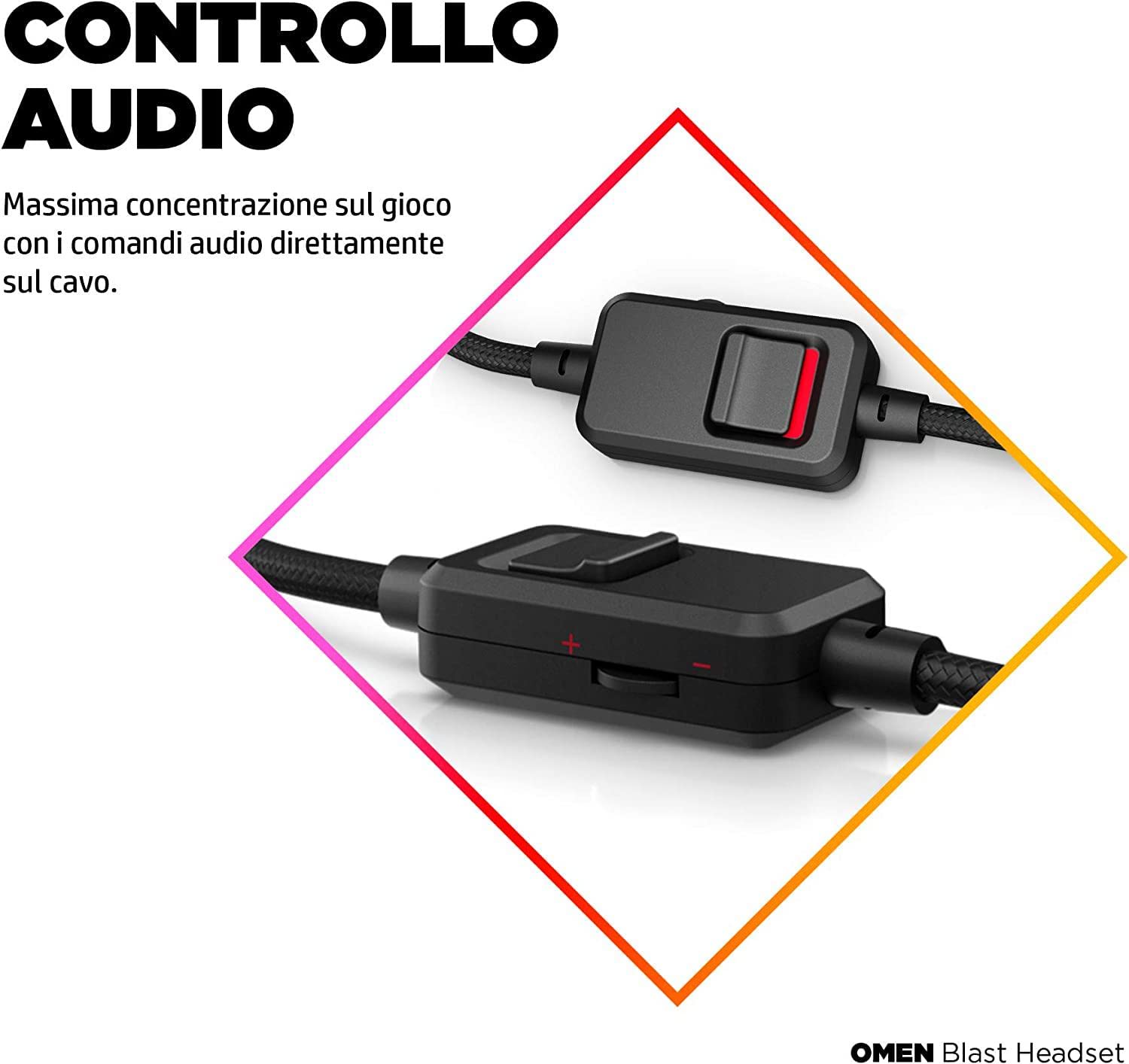 HP OMEN Blast Headset, Cuffie con Cavo USB-A, Audio Surround 7.1, Archetto Sospeso, Cuscinetti Imbottiti, Microfono Retrattile, Comandi in Linea, OMEN Command Center, Compatibilità PC e Console, Nero