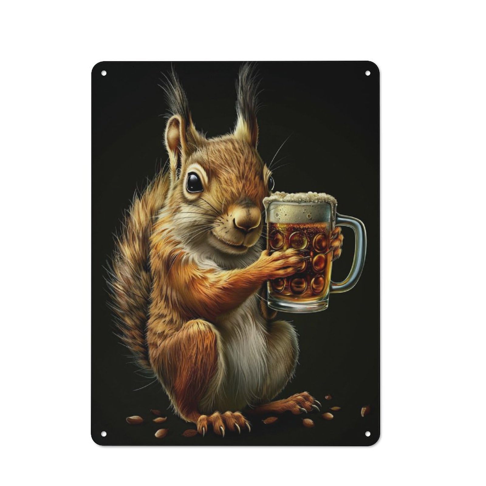 Junmoney Squirrel Beer Rustic Metal Sign 40X30cm For Café Or Restaurant, For Vintage Wall Decor Fans, For Living Room And Hallway Decor