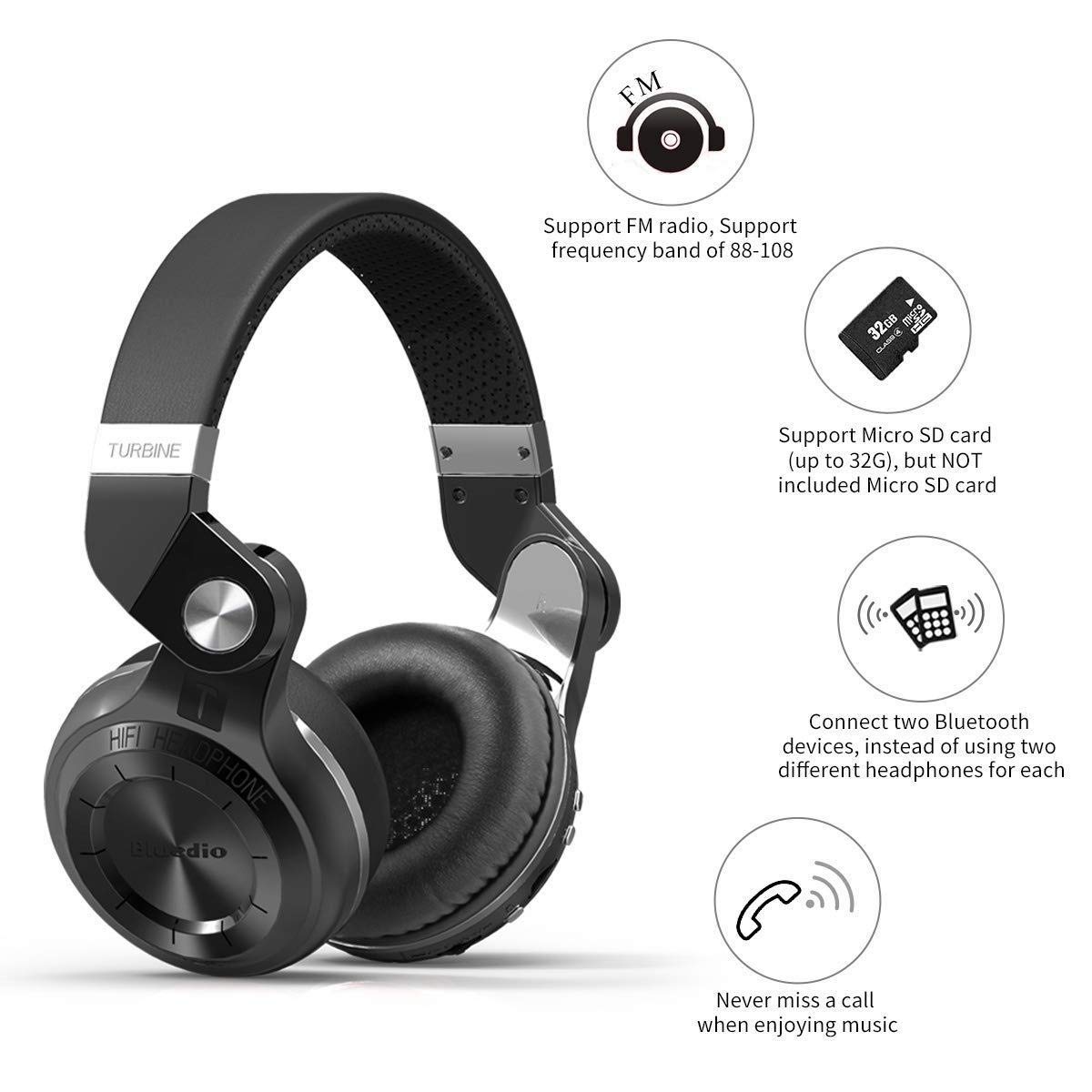 Bluedio T2 Plus Turbine Wireless Bluetooth Headphones with Mic Micro S -  Awker