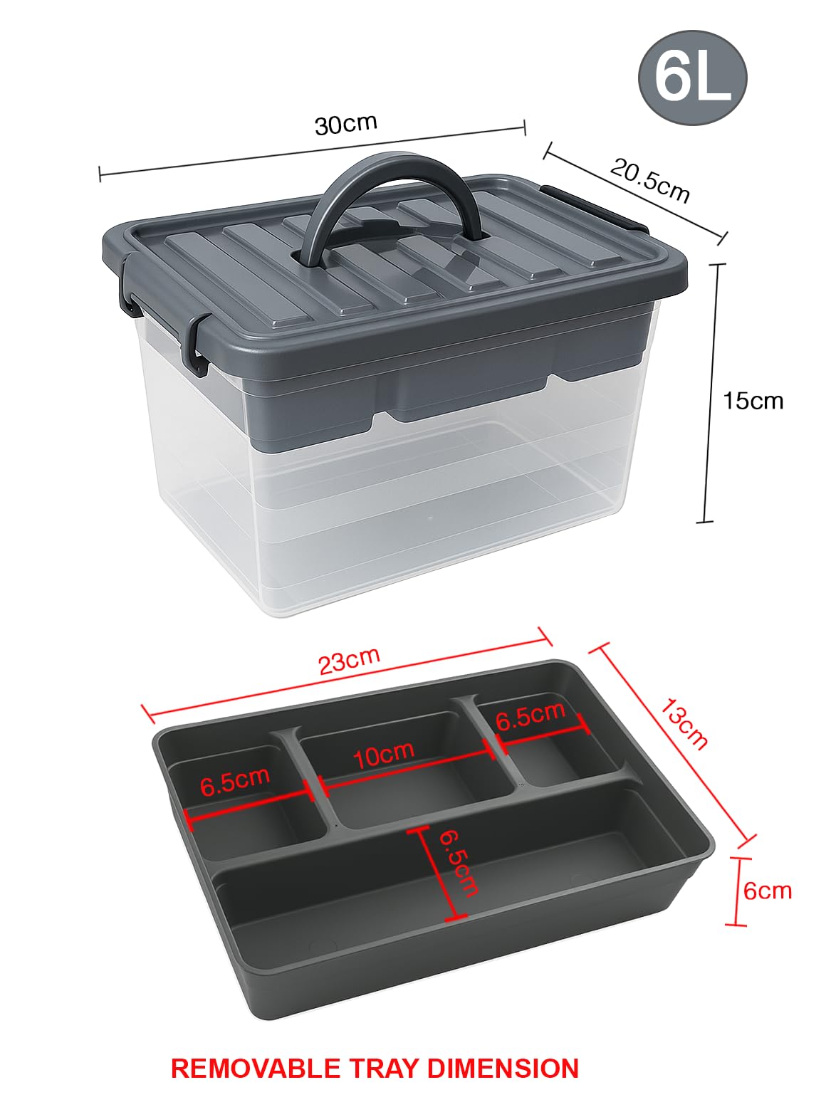 BH | Small Clear Plastic Storage Box | 6 Litre | 1 PC | Organising Removable Tray | Stackable | Utility | Multi-Purpose | Stationery, Sewing, Art Craft Supplies - BEST HOUSE — view 2
