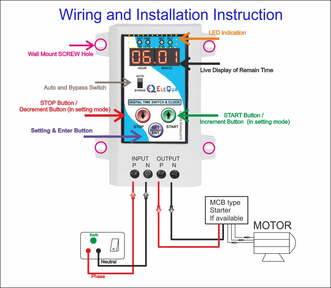 ELEQUA 15Amp/1HP Digital Timer Switch and Clock for Street Light, Glow Sign Board & Etc. Auto ON and Off(10Programm /Day)