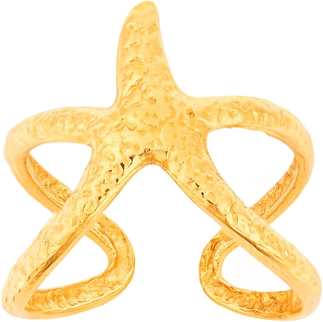 Gold Starfish Personalized Ring for Women, Open Adjustable Stainless Steel Starfish Ring Vintage Gold Irregular Ocean Themed Jewelry for Summer Beach Jewelry Gift
