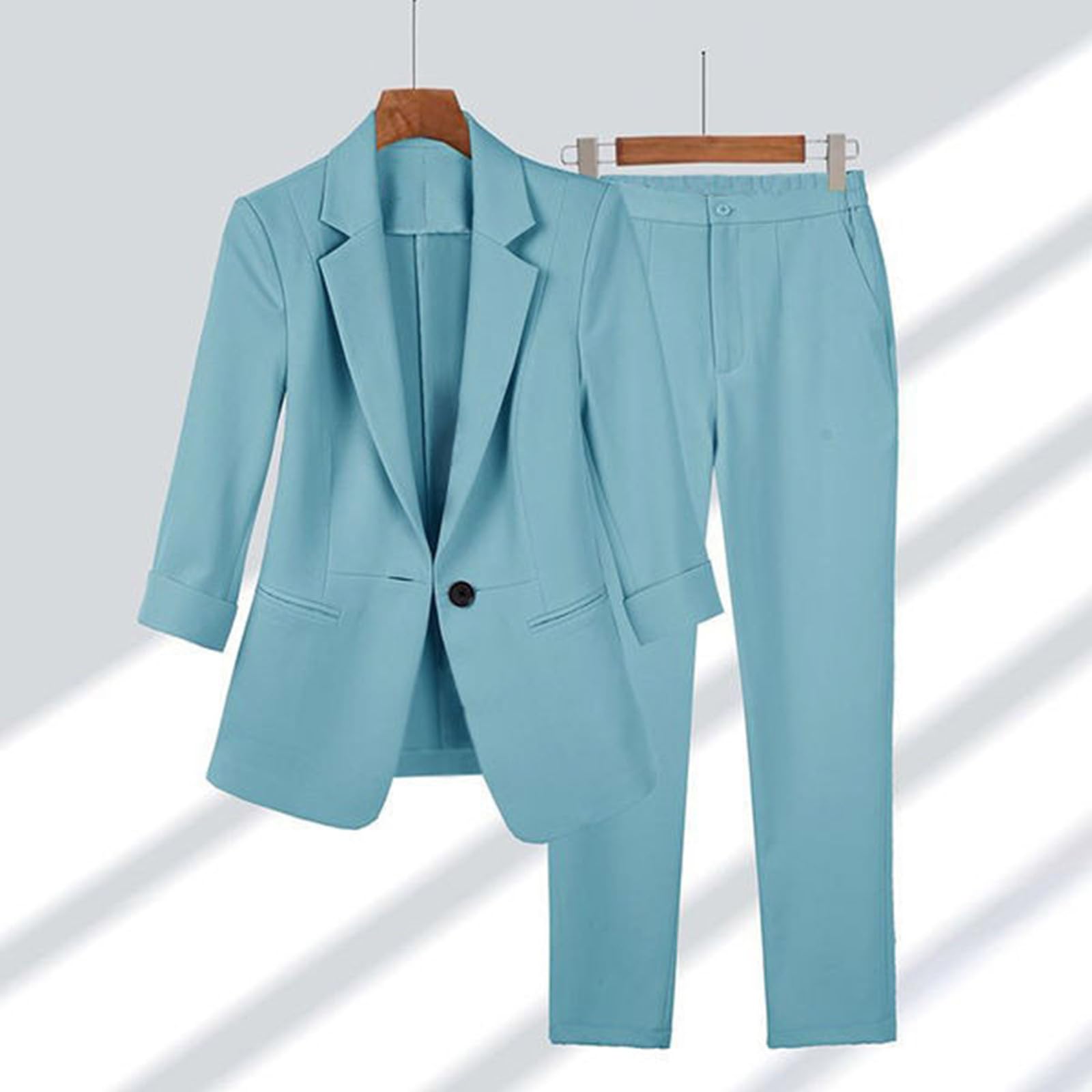 MaNMaNing Completo Business Donna con Giacca e Pantaloni per Ufficio o Cerimonie Stile Professionale ed Elegante con Maniche Tre Quarti per Donne Lavoratrici