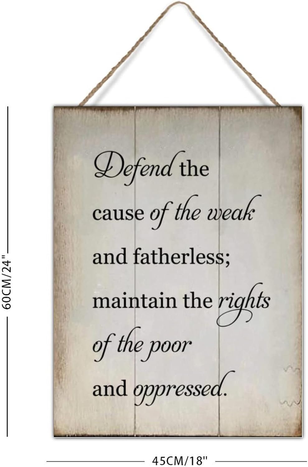 Rustic Wall Art Decor Sign Christian Gift Bible Verse Wood Plaque Defend The Cause of The Weak and Fatherless Maintain The Right Wood Signs for Living Room Home Decoration 18x24in