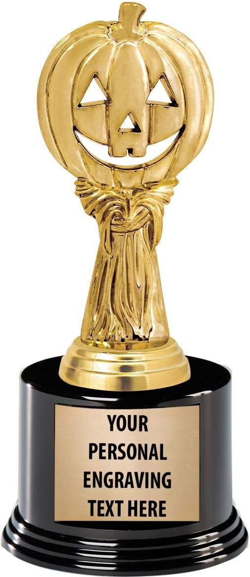 Crown Awards Halloween Trophies with Custom Engraving, 7.25" Personalized Pumpkin Harvest Trophy On Deluxe Round Base Prime