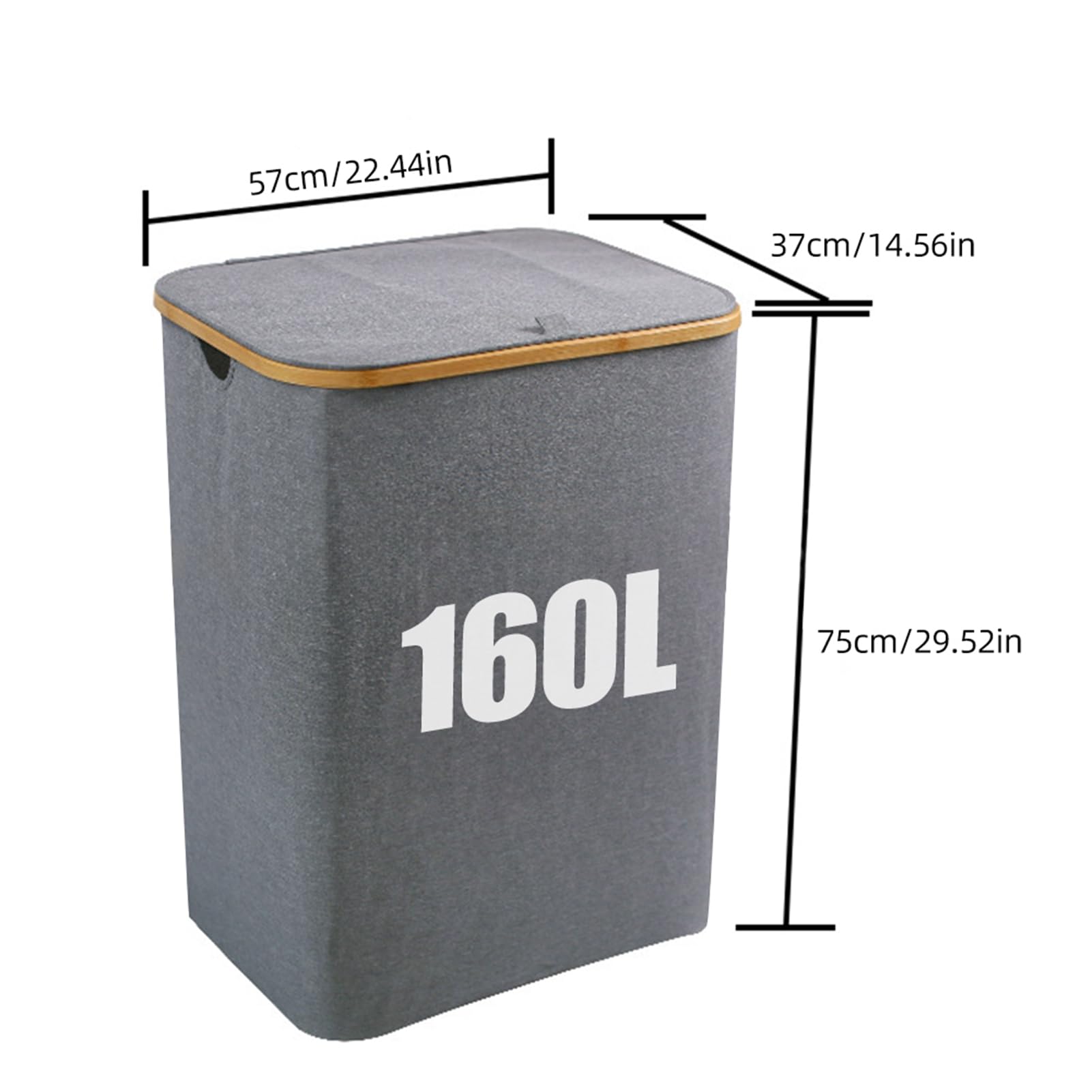 Wäschekorb mit Deckel, 160L Wäschesammler Faltbare 3 Fächer Waschkorb Schmal mit Griffen und herausnehmbaren Innentaschen Wasserdicht Laundry Baskets (GREY)