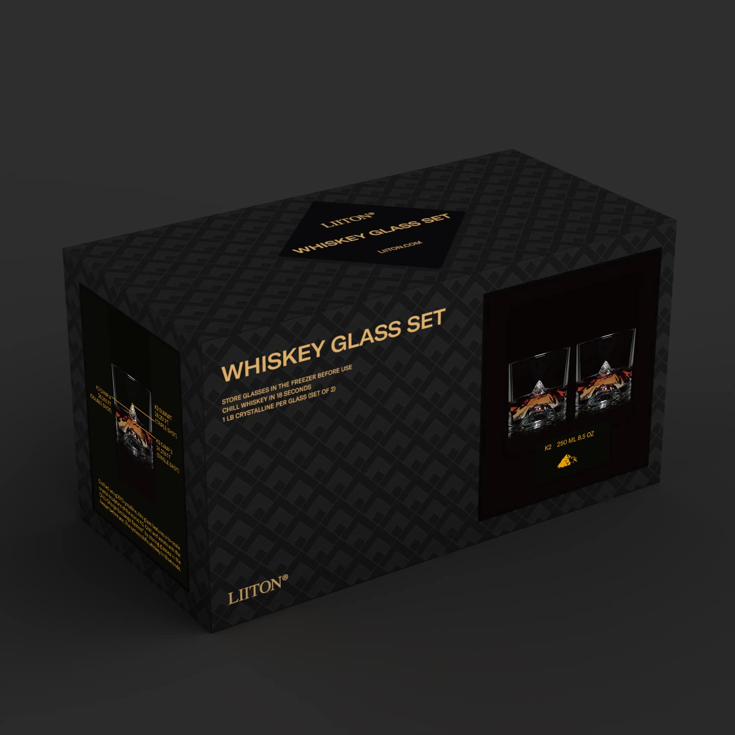 LIITON K2 Lot de 2 verres à bourbon en cristal de montagne népalais, cadeau de luxe lourd congelable pour homme, garçon d'honneur, 283,5 g