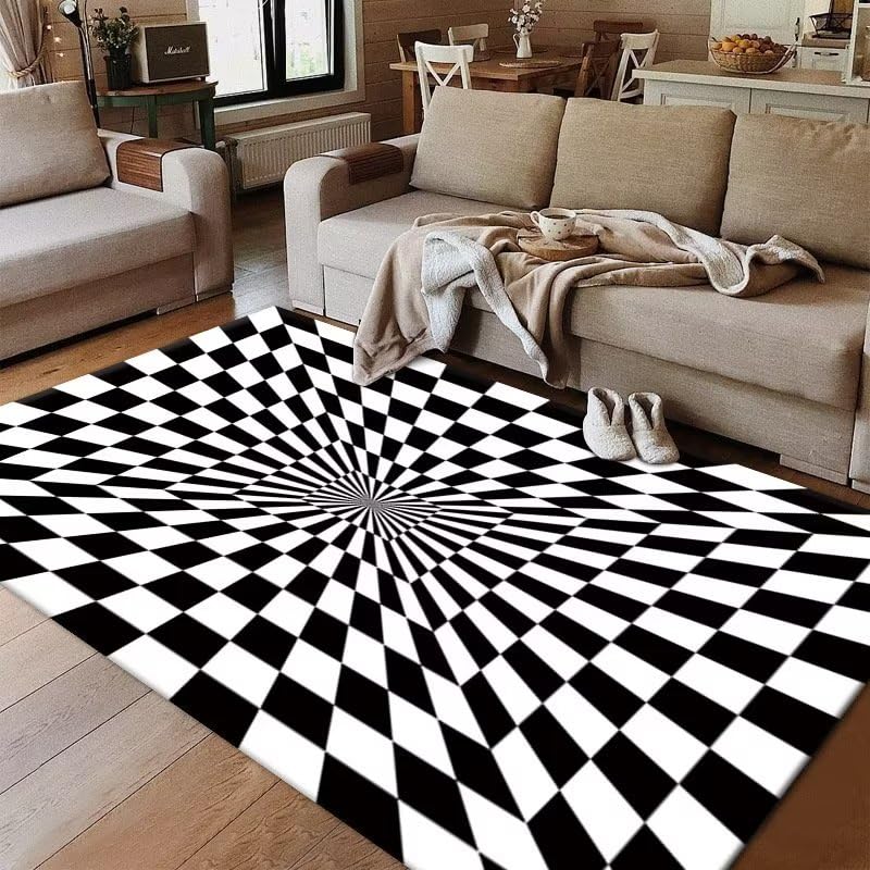 Tapis à carreaux noirs twisted pattern pour salon et coin repas