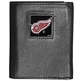 NHL Siskiyou Sports Herren-Geldbörse mit roten Flügeln, Leder, dreifach gefaltet, Einheitsgröße, Schwarz