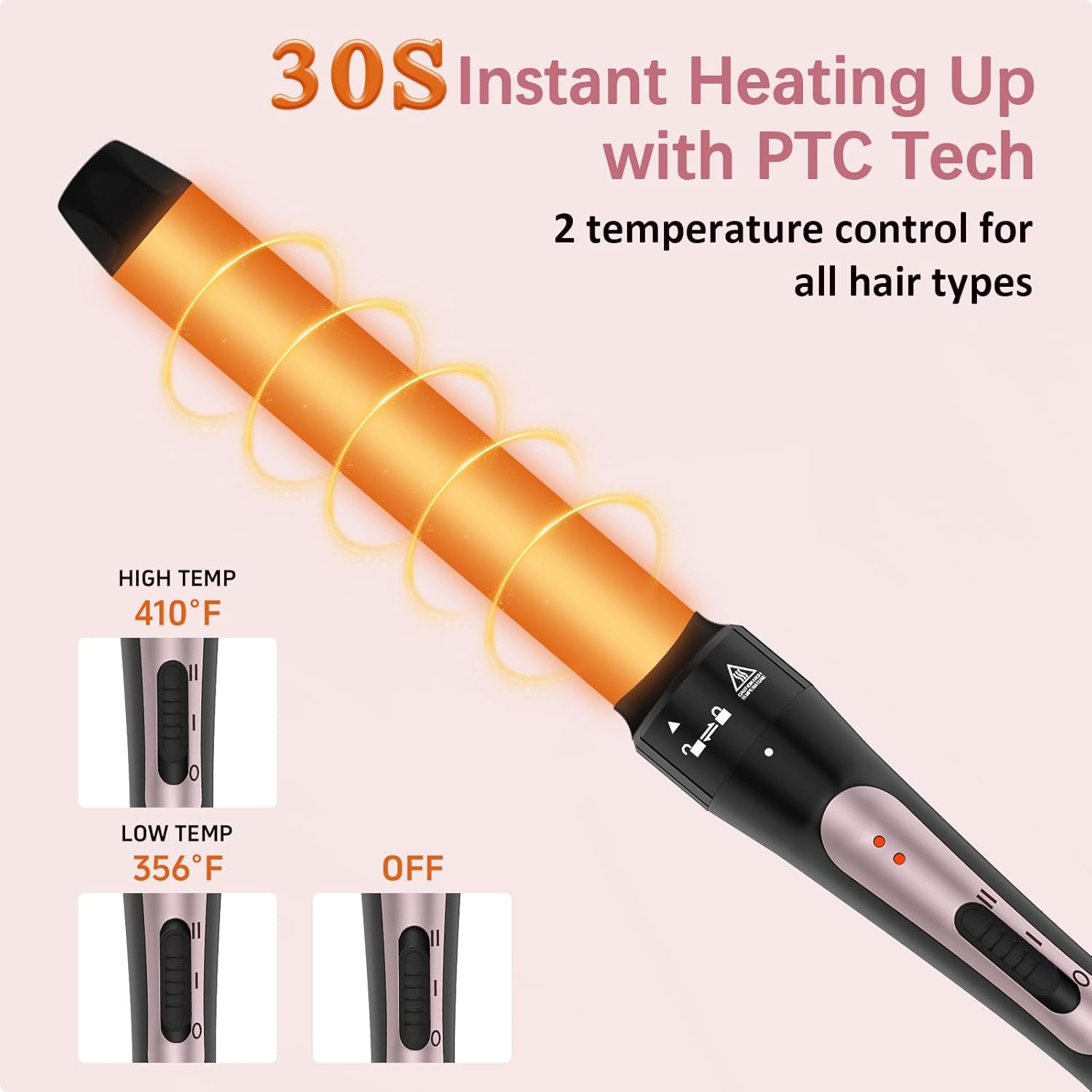 Wand Curling Iron Set, 3 in 1 Curling Iron with Interchangeable Barrels (0.35", 1", 1.25") for Versatile Curls, Fast Heating Curling Wand Hair Waver, Crimper Hair Tool Ideal for Gifts - Image 3