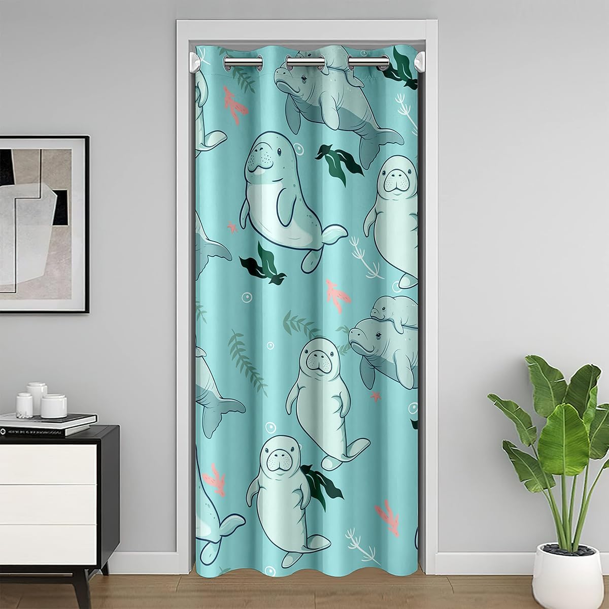 Erosebridal Snake Door Curtains for Doorways Privacy 34" W X 80" L,Blue Snake Blackout Curtain,3D Reptile Doorway Curtain Tropical Door Drape,Blue Scales Palm Leaf Wild Animal Wildlife Closet Curtain