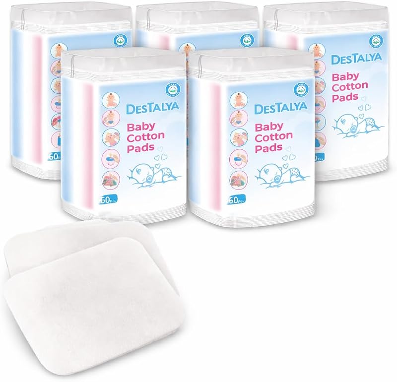 Destalya Baby Cotton Pads 360 Count (6x60) | 100% Cotton Maxi Squares for Diaper Change | Sensitive Skin, Soft, Lint-Free, Large Pads for Baby Care, Cosmetic Use (Maxi Pads 360)