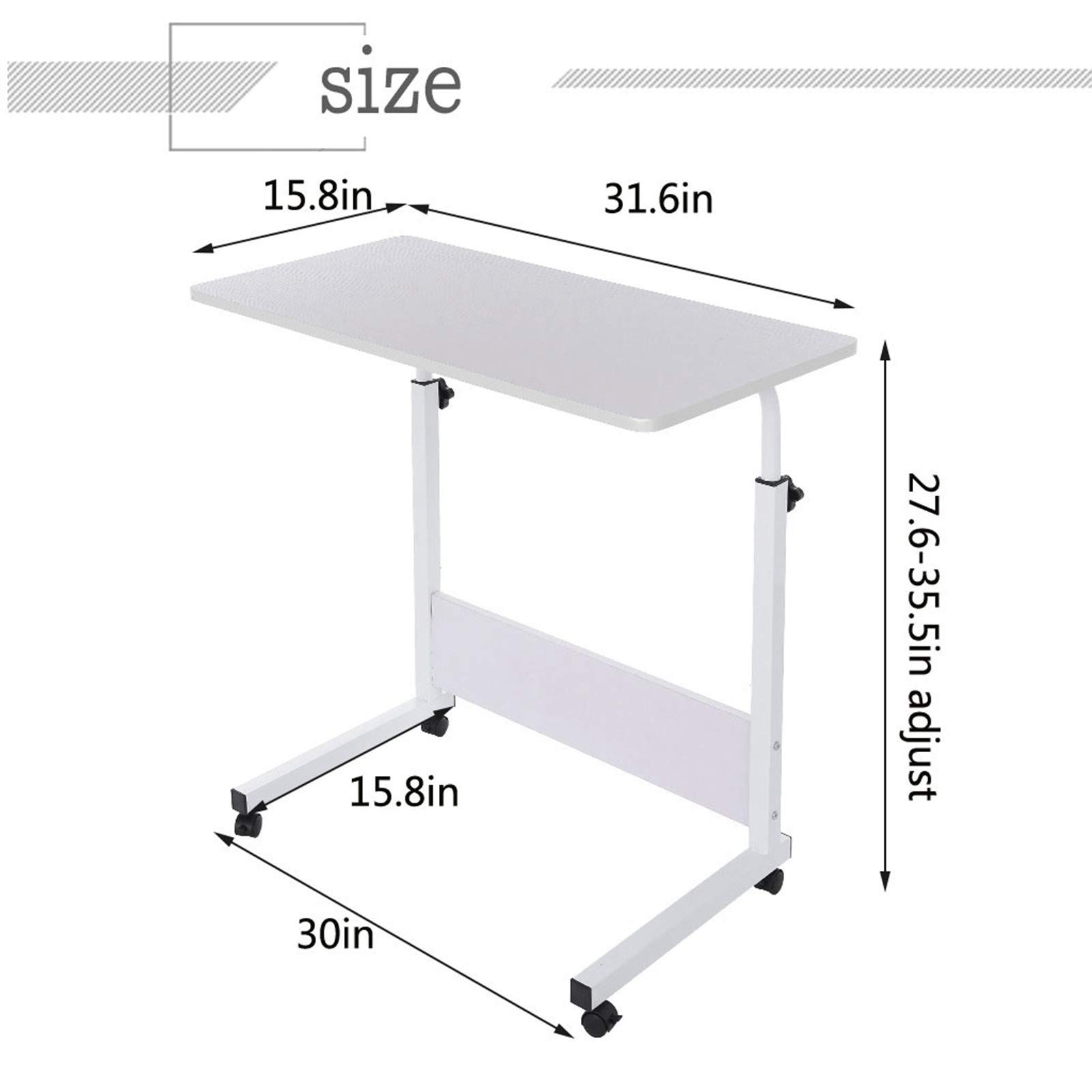 Mobile Bedside Computer Table Standing Desk Adjustable Height Laptop Stand Side Table with Lockable Wheels Home Office Workstation — view 7