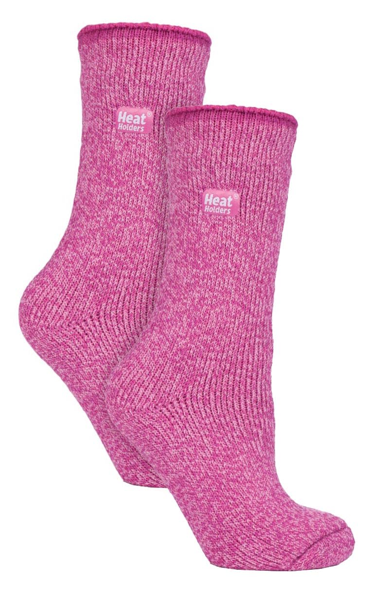 HEAT HOLDERS 2 Pairs Ladies Merino Wool Socks Warm Thermal Socks for Winter (4-8, Pink)