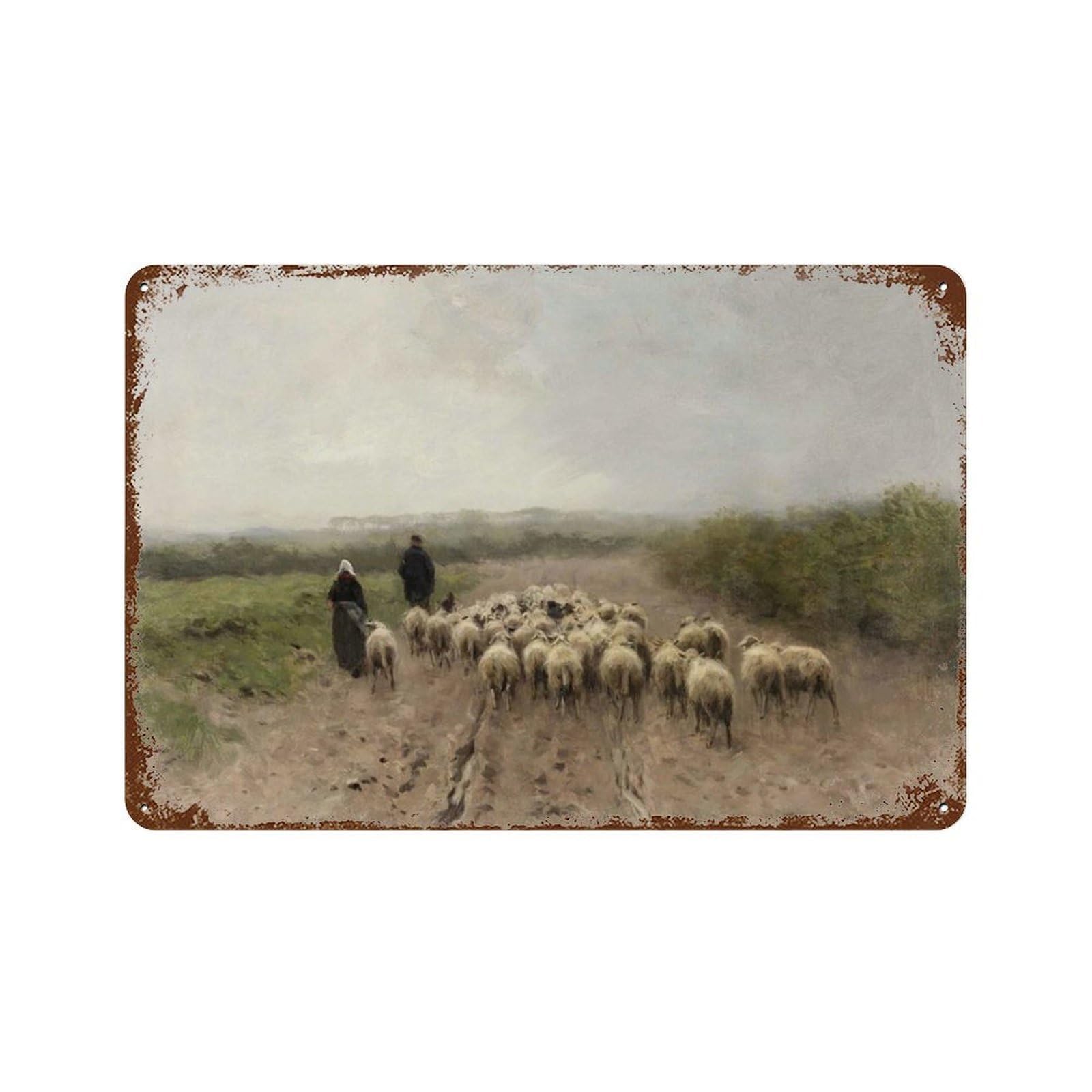 xiaoxiaoshen Vintage Sheep Painting_ Farmhouse Landscape Wall Decor Art Metal Tin Poster Modern Home Decor Art Home Bar Shop Decorations Vintage Sign 20x30cm