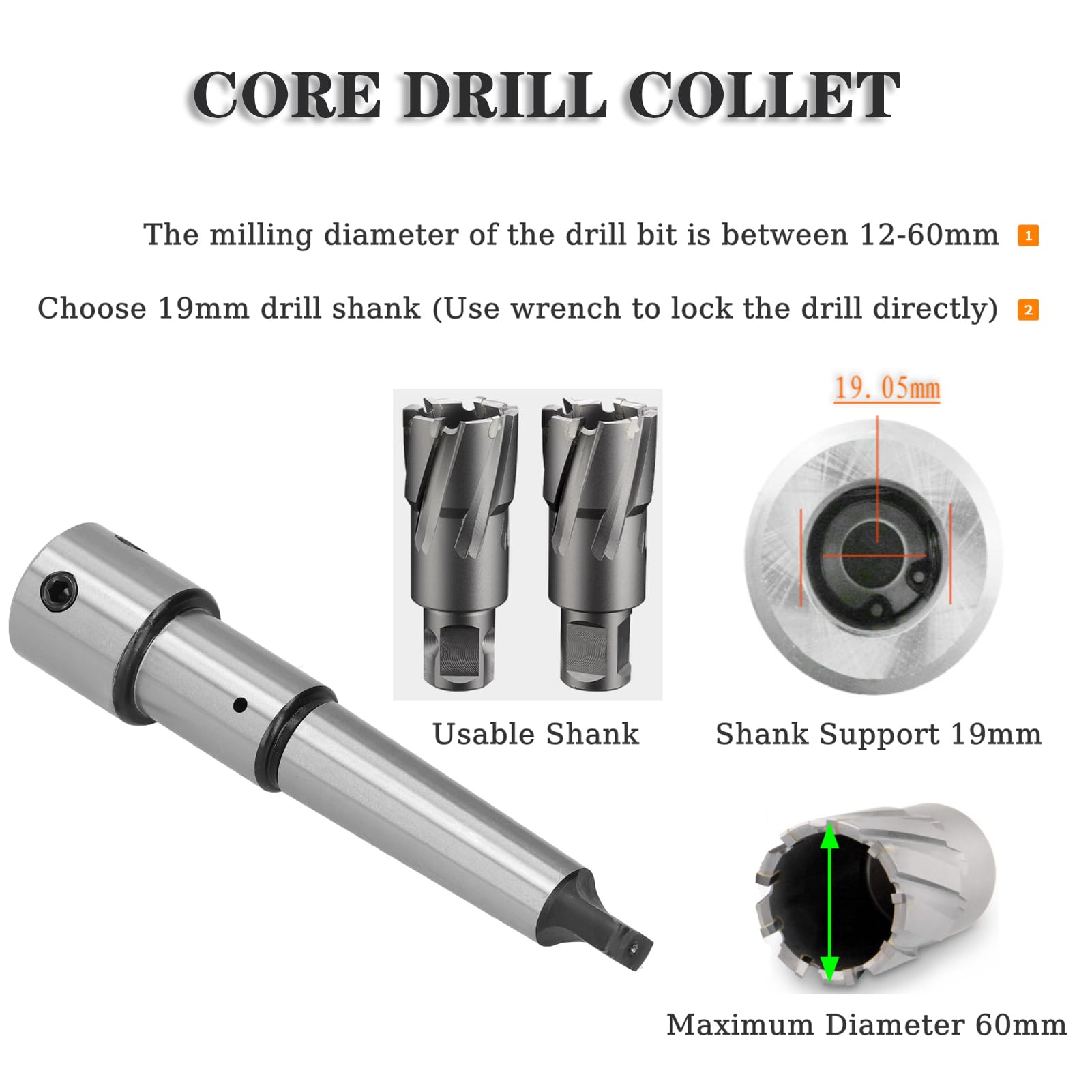 Eje de corte anular, varilla Weldon MT3 a 3/4", adaptador de extensión de taladro de columna (cono Morse 3) para taladro magnético/radial/banco/torre/vertical