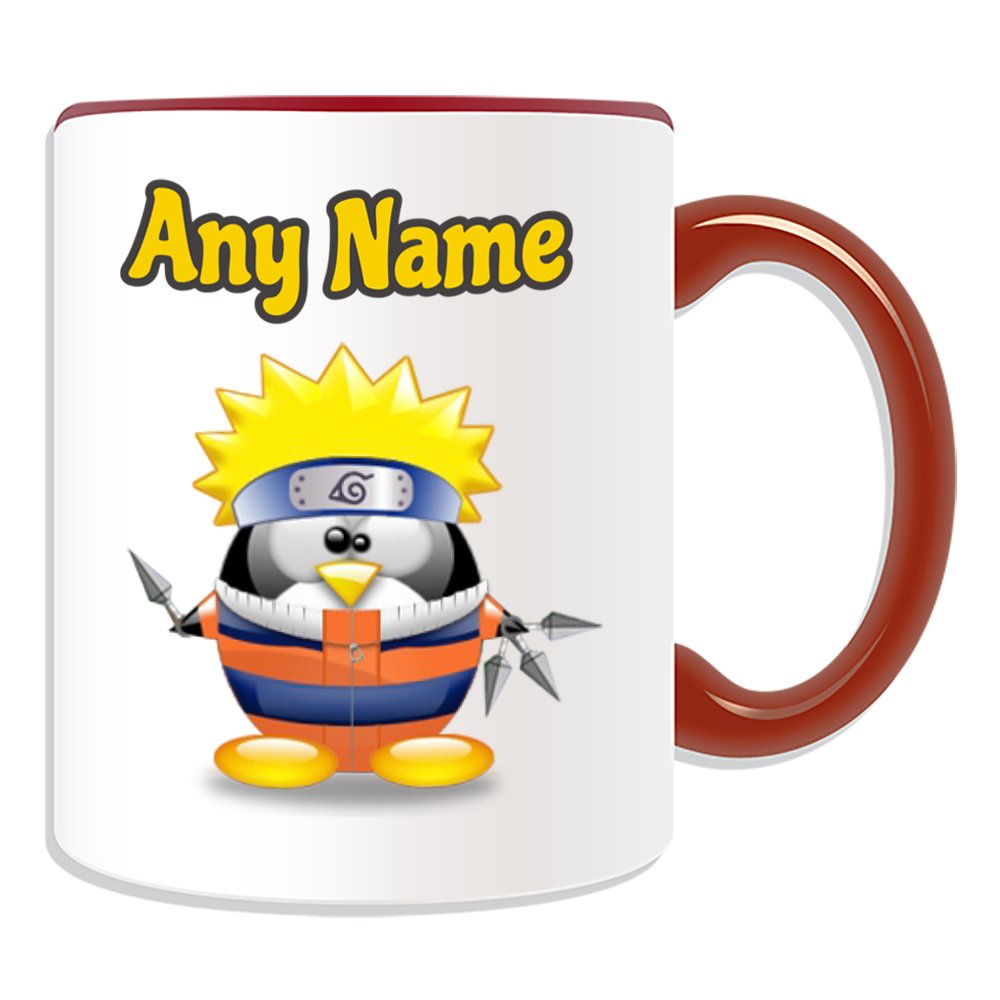 UNIGIFT Personalised Gift - Naruto Mug (Penguin Cartoon Character Costume Colour Options) Unique Name Message Silly Funny Superhero Hero Super Anime Ninja Fire Uzumaki