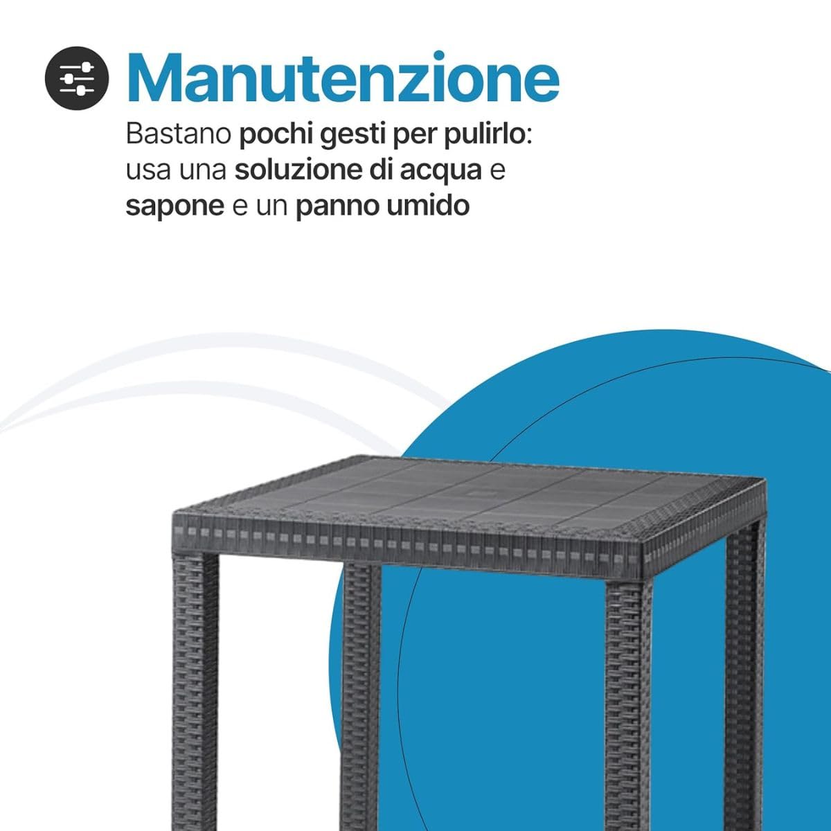 Tomaino - Set Tavolo e Sedie per Esterno in Plastica Effetto Rattan - Set Elba 1 Tavolo Quadrato con 4 Sedie Impilabili da Giardino, Terrazzo, Balcone per Bar e Ristoranti