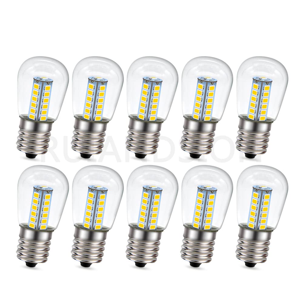 Ruiandsion E17 LED Refrigerator Light Bulb 220V AC Warm White 2835 25SMD LED Clear Bulb for Freezer Ceiling Home Lighting Lamp (Pack of 10)