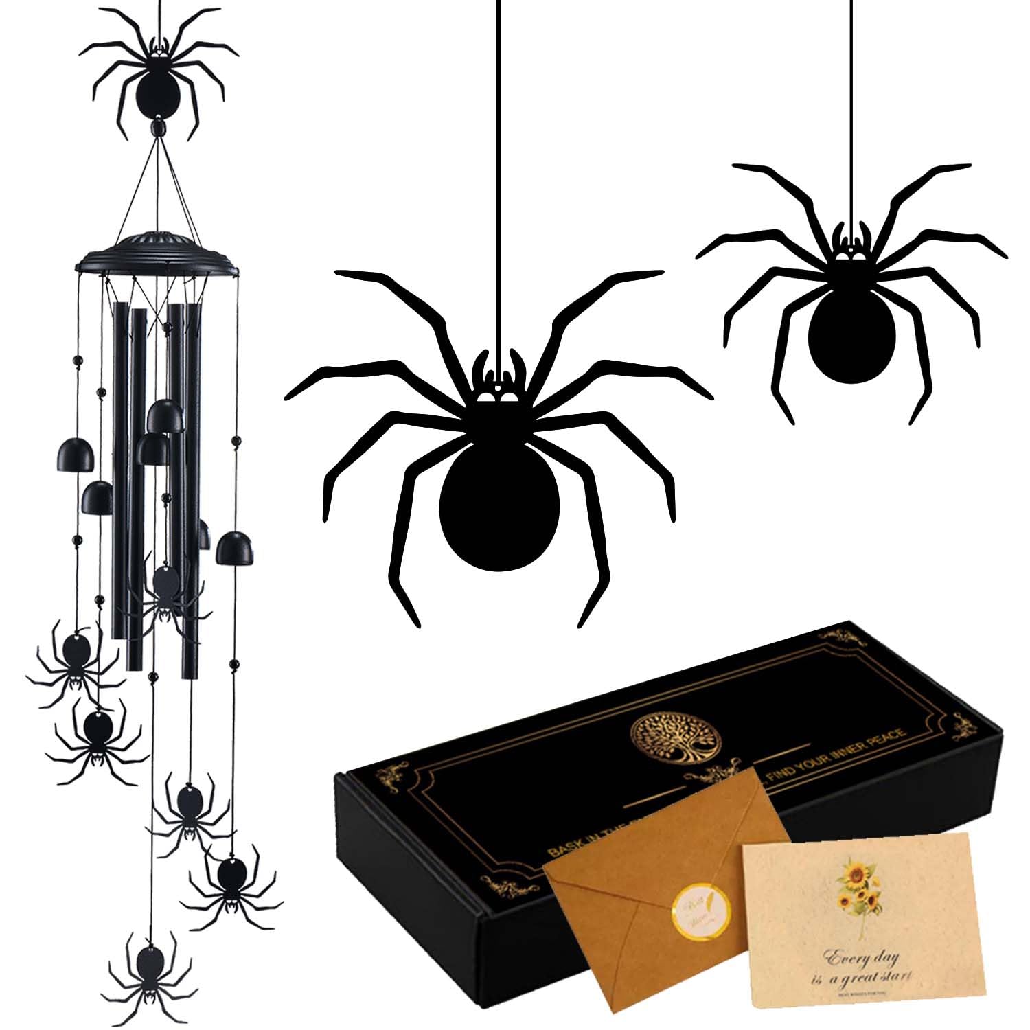 Spider Wind Chimes for Outside, Metal Windchimes Outdoors Clearance with 4 Aluminum Tubes, Garden Patio Yard Home Decor, Spider for Women Mom Grandma,