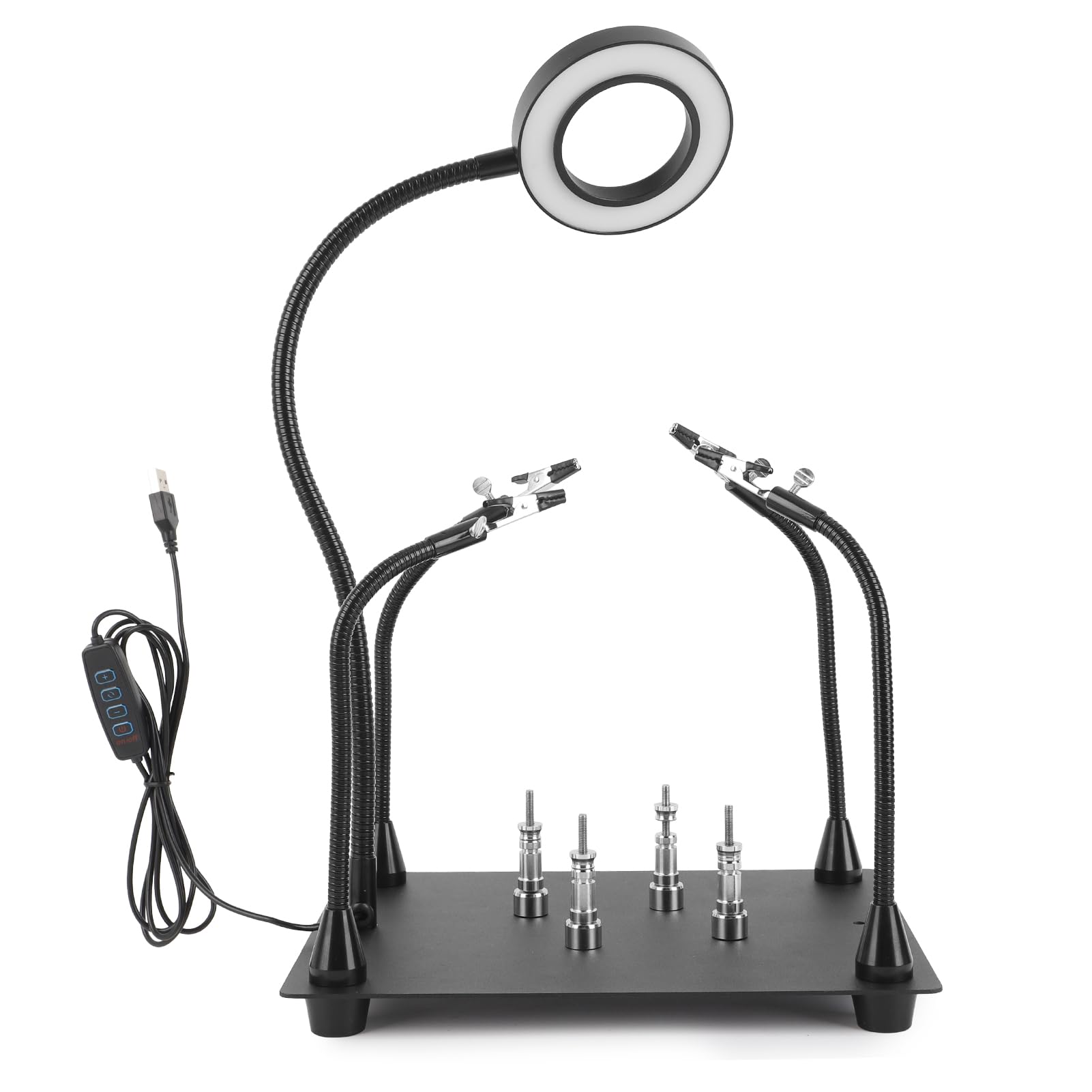 Loupe Soudure, Station de Soudage, Troisieme Main avec Lampe Loupe 6x, Bras Aimantés Flexibles, Support de Carte de Circuit Imprimé, Base en Métal Robuste pour Soudure Electronique