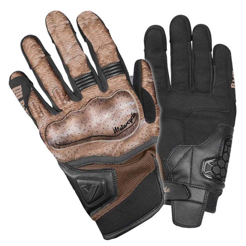 BY CITY Guantes de Moto Verano Hombre - Tokio Man Marron | Protecciones en Nudillos | Tejido Mesh Transpirable | Homologado ECE (M)
