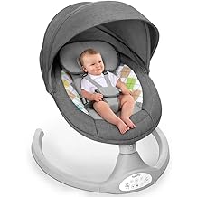 Bioby Baby Swing for Infants with 5 Natural Sway Speeds, Portable Bt Music Swing with Remote Control &amp; 5-Point Harness, Lightweight Baby Rocker for 5-20 Lb,0-12 Months Grey