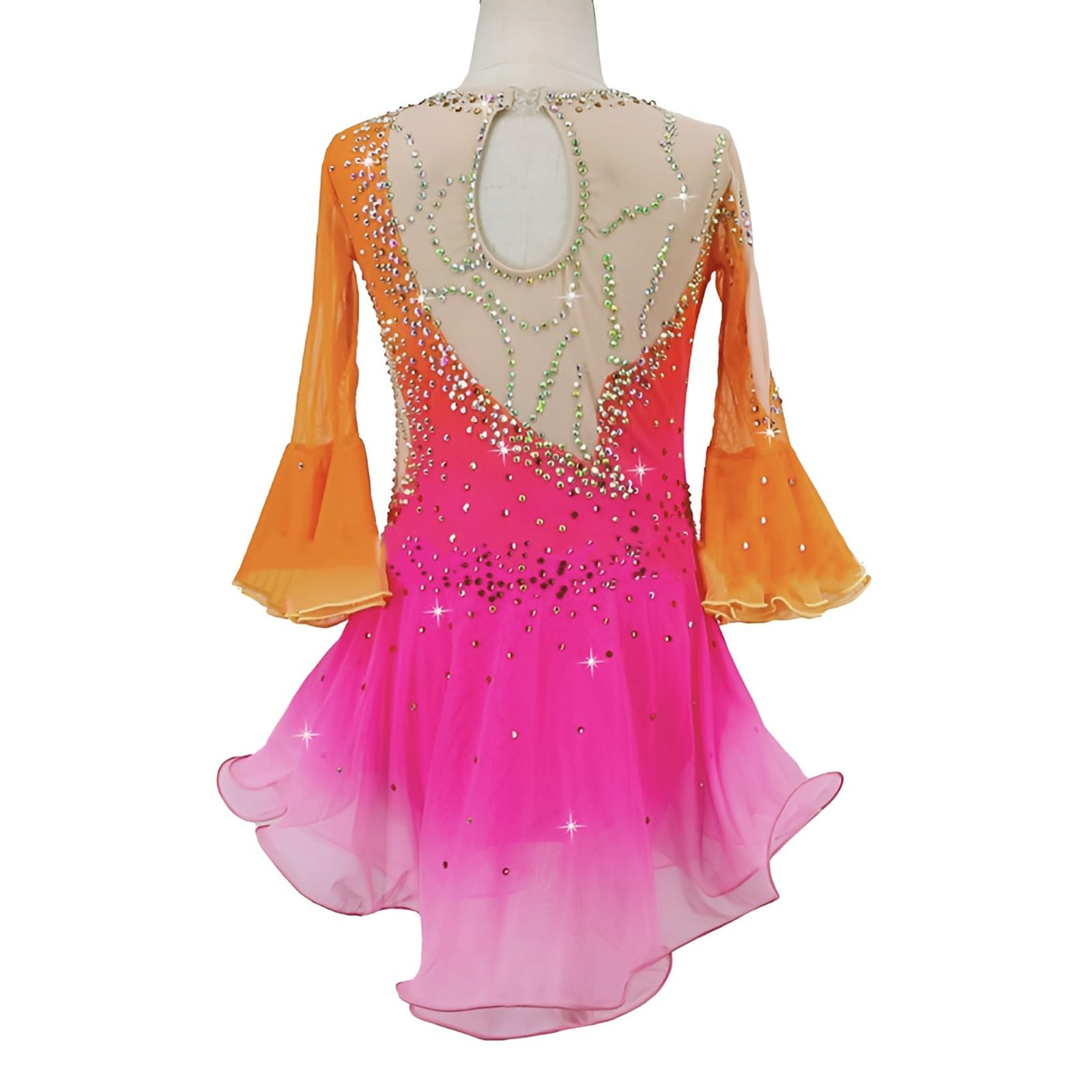 Girls' Sparkling Figure Skating Dress for Competitions, Women's High Elasticity Handmade Ice Skating Dress(XX-Large) Orange