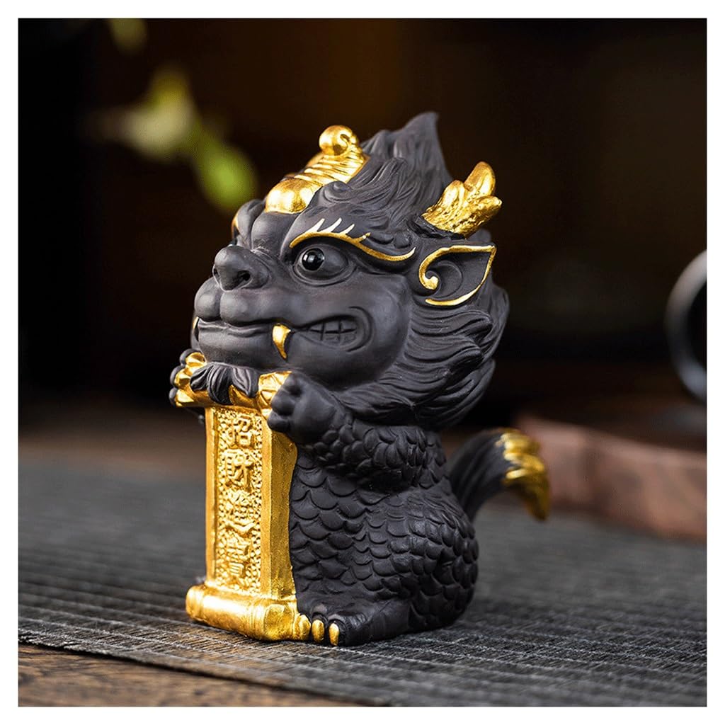 ENGENDER Kung Fu Tea Pet Purple Clay Pottery Tea Pet, Kirin Ornaments, Light Luxury Table, Toys And Sets(B)