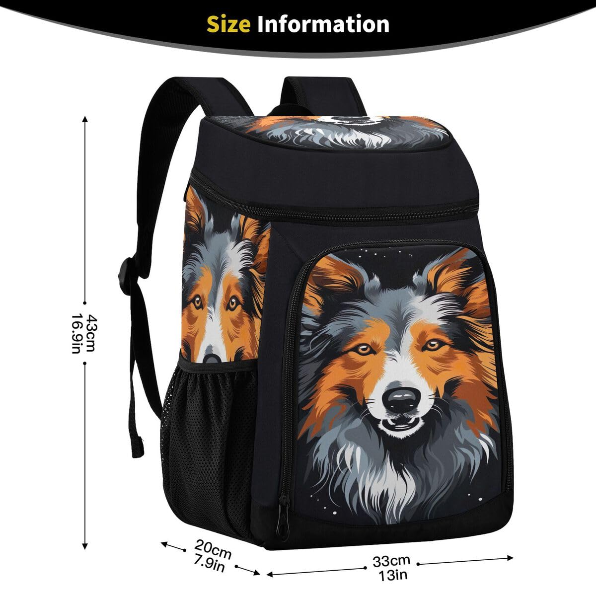 Dark Black Sable Shelite Dog Cooler Backpack Leakproof Insulated Lunch Cooler Bag 30 Cans Camping Backpacks for Camping Hiking Beach
