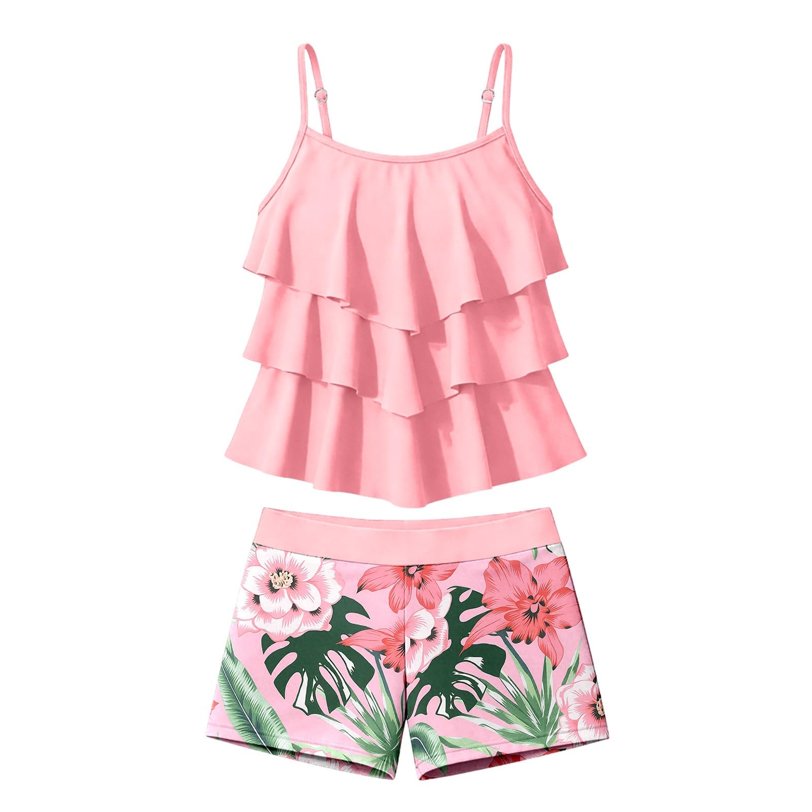 Maillot De Bain 2 Pieces Enfant Fille 6-14 Ans Chic Mignon Maillot De Bain Ado Fille Tropical Fleurie Plage Océan Sport Natation Piscine Bikini Tankini