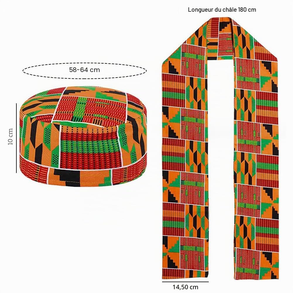 BAOZOON Lot de 2 chapeaux Kufi africains Kente et Kente avec imprimé africain - Pour homme et femme - Pour homme et femme