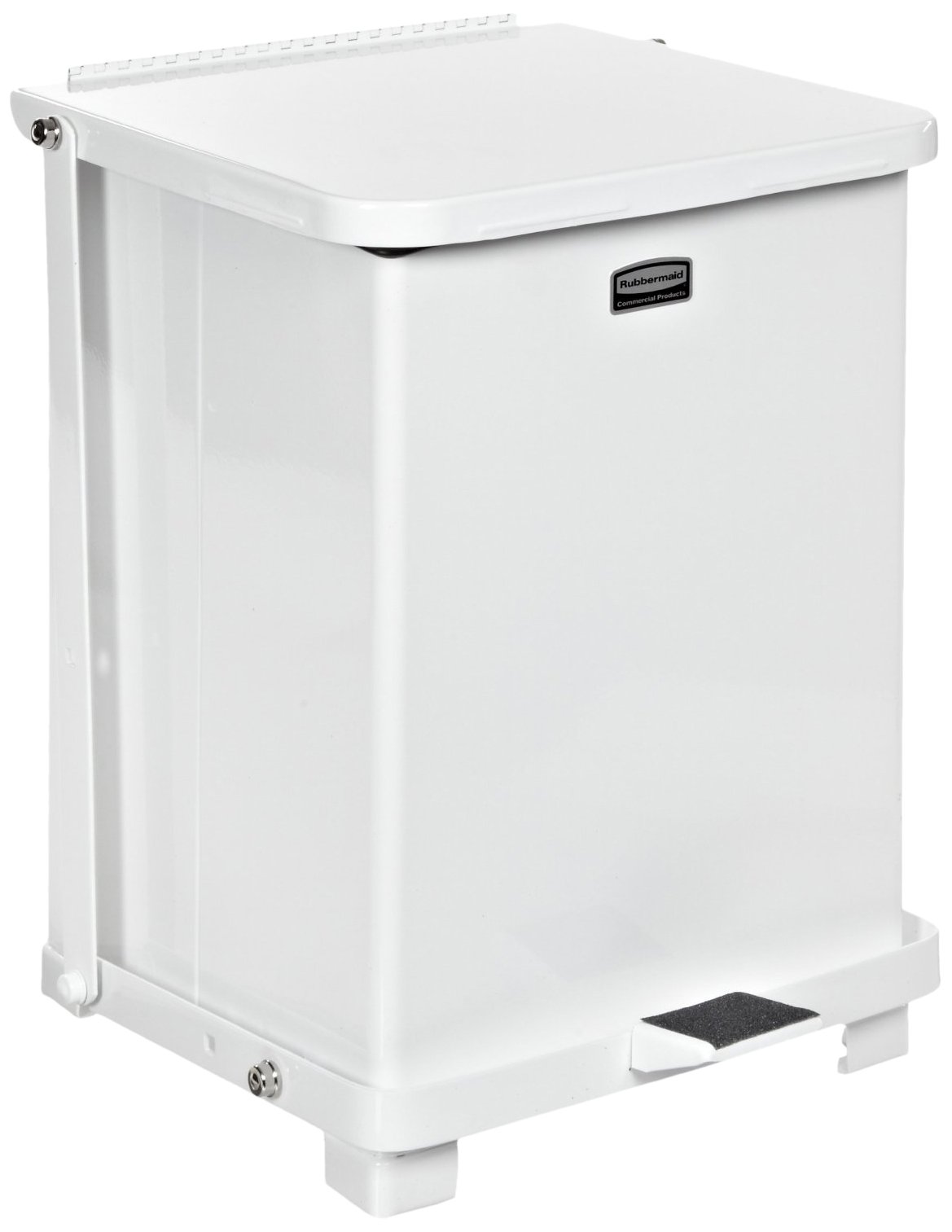 Rubbermaid Commercial Products Defenders Biohazard Steel Trash Can Step-On 25 GAL White Hospital Doctors Office Healthcare Facilities