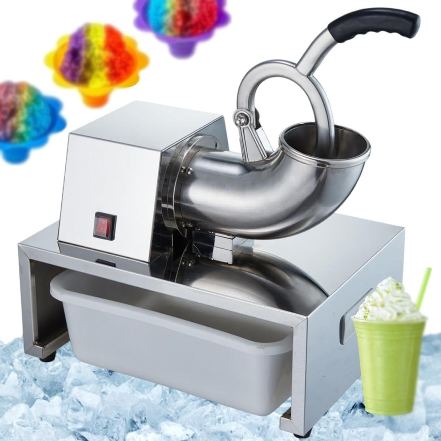Trituradora de hielo eléctrica, 200 kg/h, máquina comercial de conos de nieve, para conos, granizados, cócteles