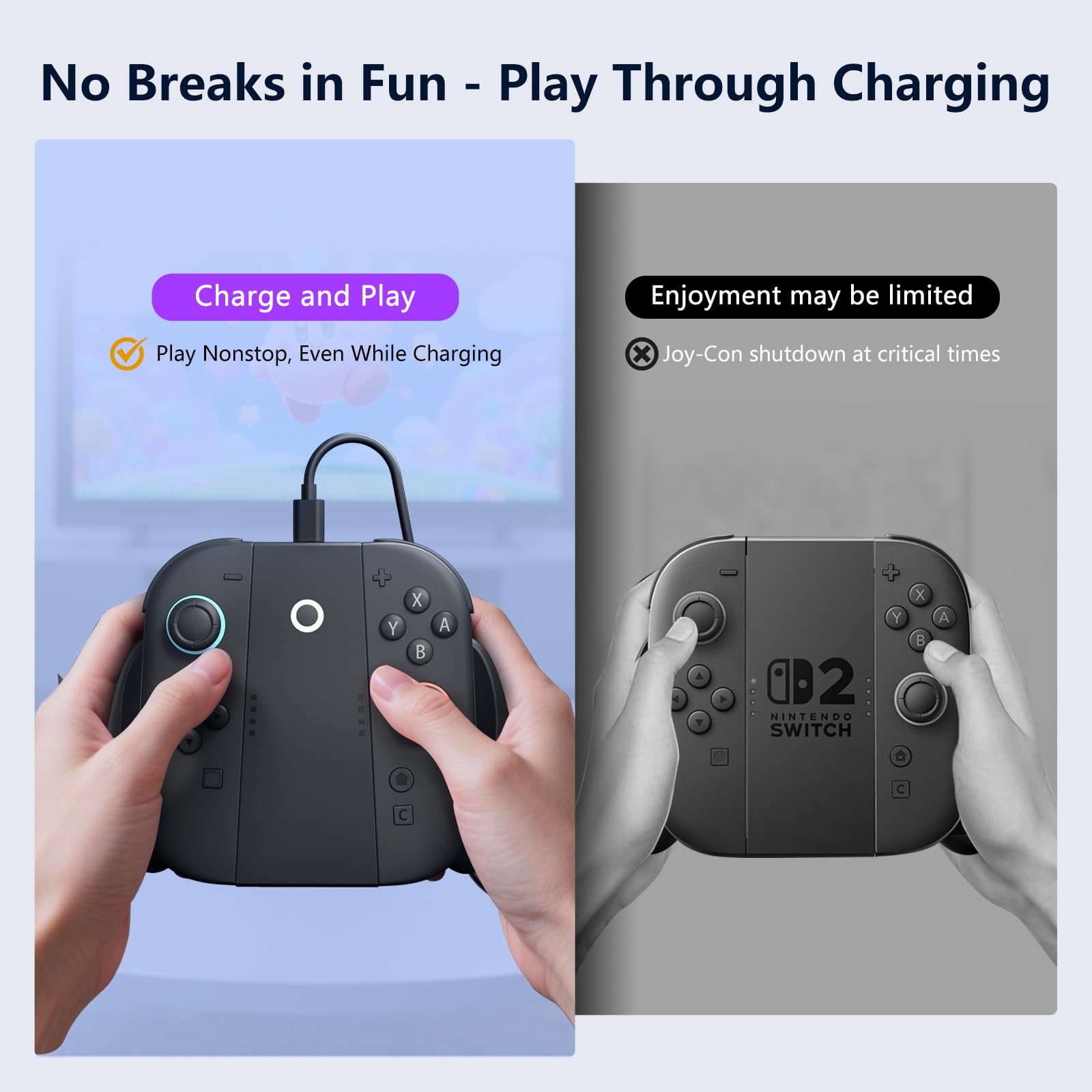 CloudValley Lade Controller Halter für Nintendo Switch 2 (2025) | Spielen und Laden | Ergonomischer Grip Galterung mit 1,2m USB-C-Kabel | Griff für Switch 2 Joy-Con Zubehör