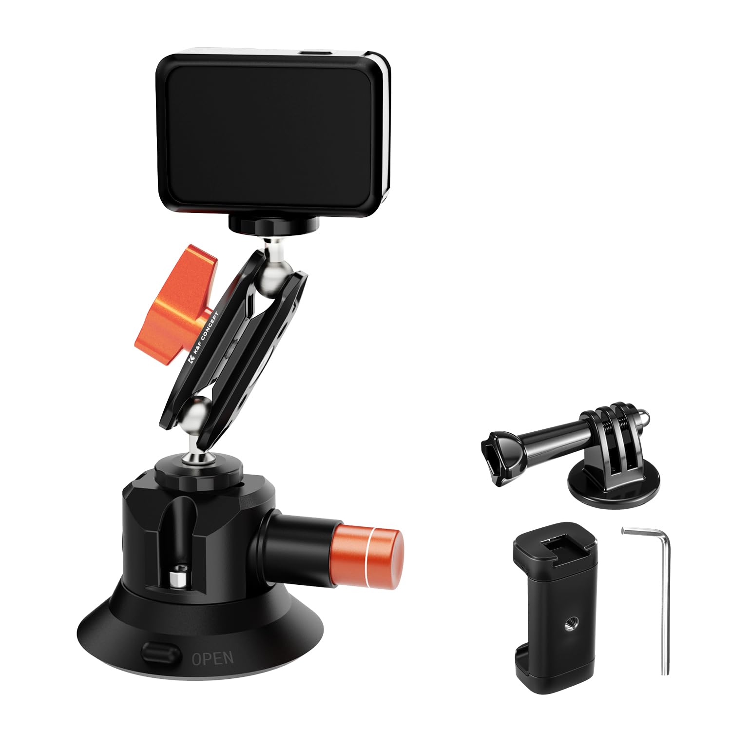 K&amp;F CONCEPT 3" Suction Cup Mount with 360° BallHead Magic Arm for Car