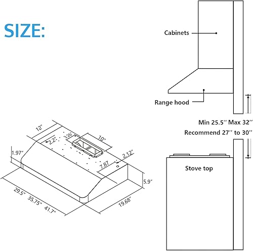 Miniatura 6 de IKTCH Campana extractora negra de 36 pulgadas, 900 CFM, campana de ventilación de cocina de acero inoxidable debajo del gabinete con detección de