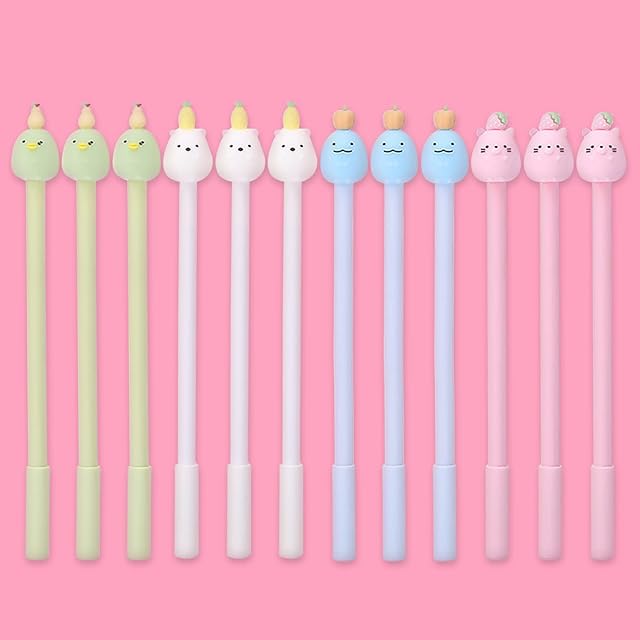 Cartoon Animal Pens, Fruit Cute Cartoon Gel Ink Pen Fun Pens Stationery 24 pcs, Boys and Girls Cute Pens, Suitable for Use In Offices and Schools Gifts for Children and Teachers Black Refill 0.5mm