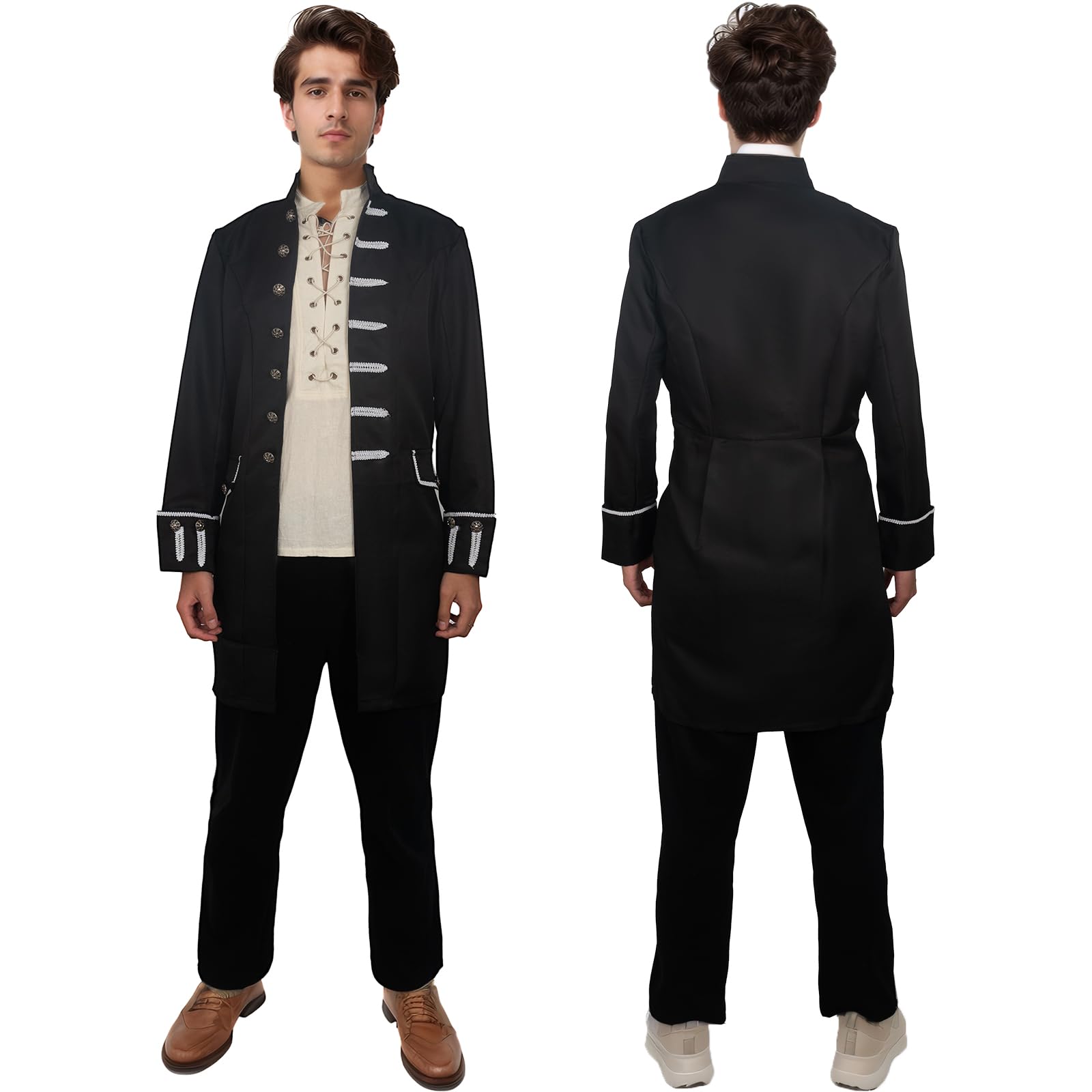 OPAEHJF Cappotto da uomo gotico steampunk medievale vintage abito uniforme costume monopetto trench cappotto autunno casual per feste di Halloween