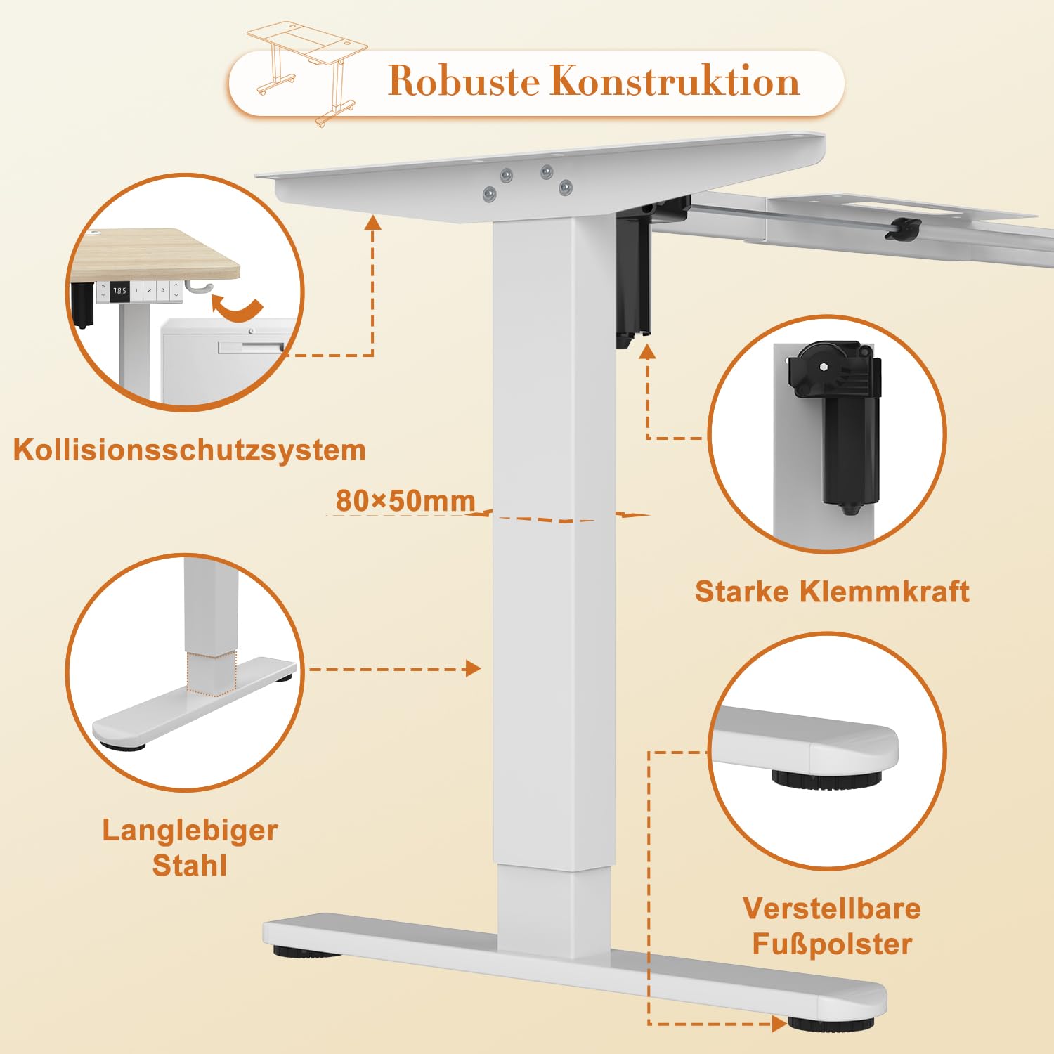 JUMMICO Elektrisch Höhenverstellbarer Schreibtisch 140x80 cm mit Ladestation, Höhenverstellbarer Computertisch mit Kabelmanagement, Ergonomischer Sitz-Steh-Schreibtisch Höhenverstellbarer Tisch, Beige