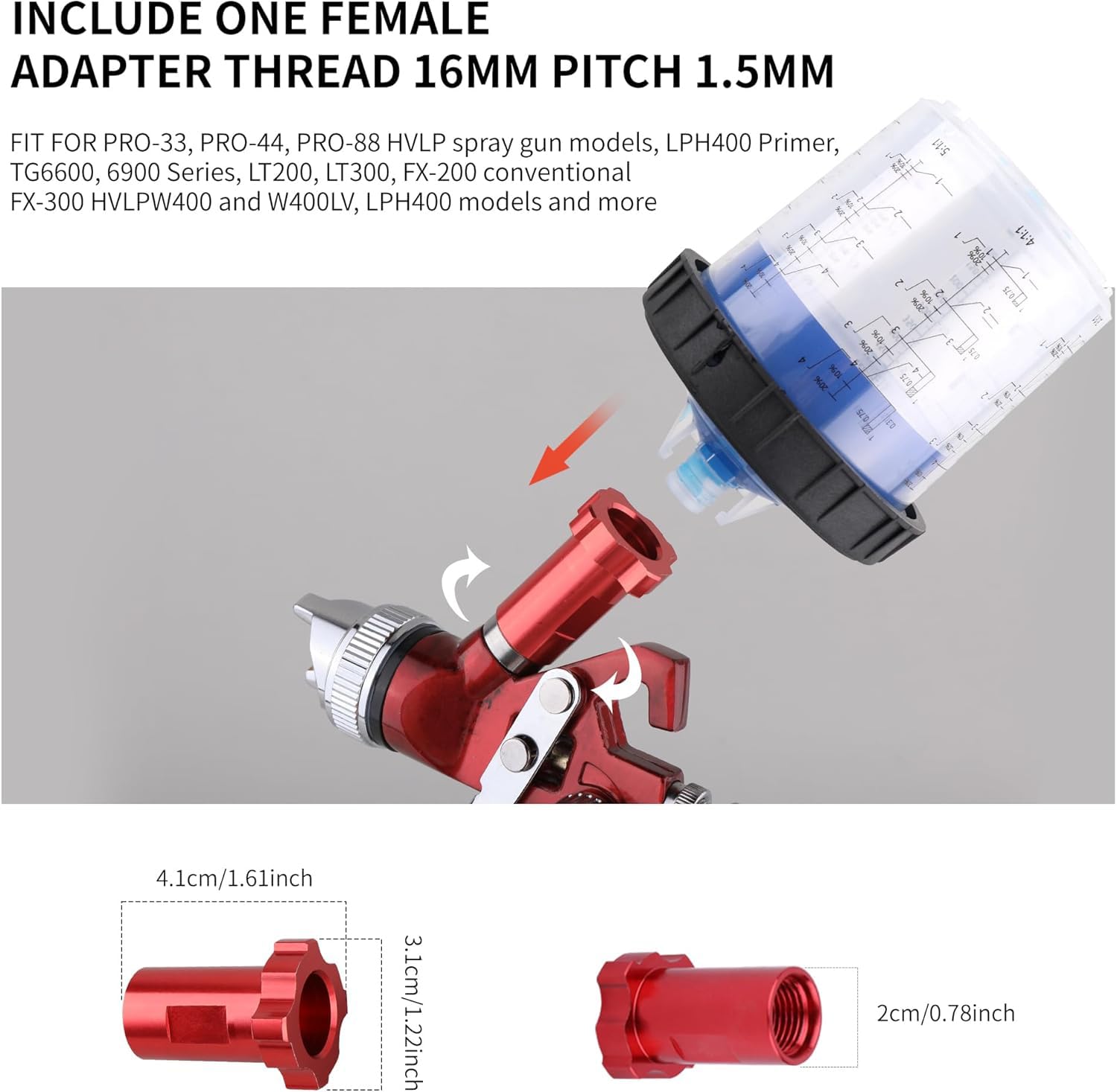 Hanured® Maatbekerset, lakmengbeker, deksel en voersysteem met 10 bekerinzetstukken, 10 deksels met filters, 1 harde beker met houder, 2 stekkers, 1 adapter M16 (600 ml