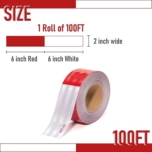 Miniatura 2 de THKULKME DOT-C2 Reflective Tape 2 Inch X 100 Feet Red White Reflector Adhesive Conspicuity Outdoor Waterproof Tape for Trailers, Trucks, Vehicles,