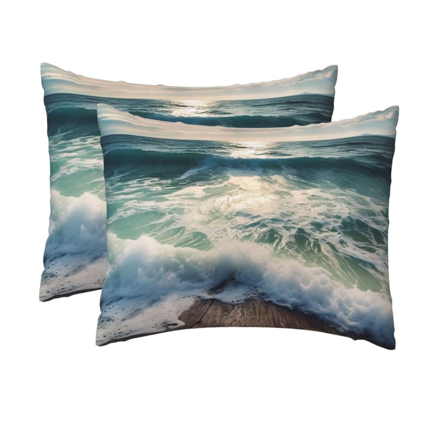 2 Pack Standard Size Pillow Cases for Hair and Skin Soft Breathable Pillow Case Covers with Hidden Zipper Sea on The Boards Pillowcase 20x26 Inches Pillow Cover for Sleeping Gift