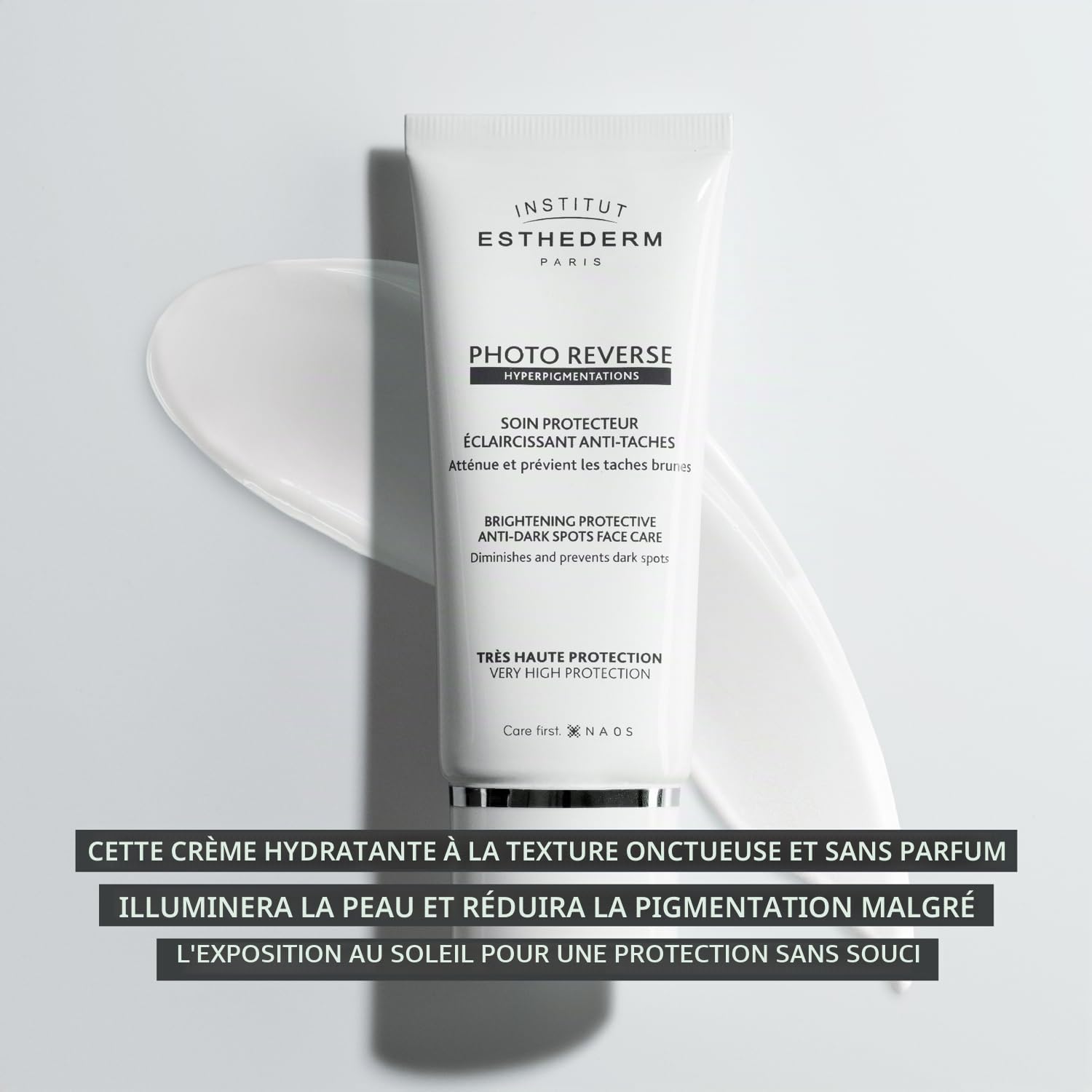 Institut Esthederm - Soin Photo Reverse Très Haute Protection - Crème Éclaircissante - Anti-Taches - Atténue et Prévient les Taches Pigmentaires - Teint Uniformisé - Tube de 50 ml