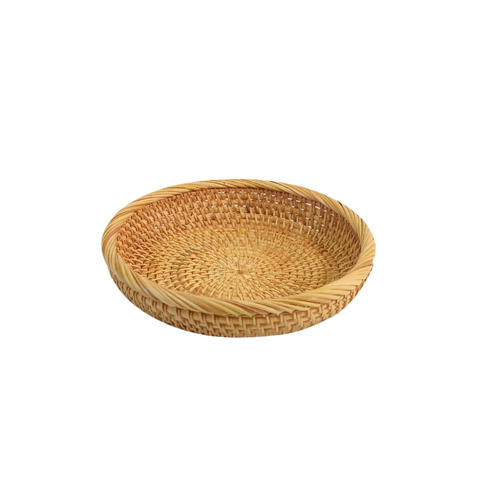 Ghusonchv Beige 3Pcs Handwoven Round Rattan Trays For Desktop Fruit Snack Bread Storage