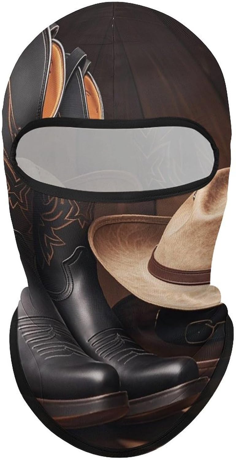 Cowboy Black Hat Western Boots Balaclava Ski Mask Sun Protection Breathable Full Head Mask Full Face Mask Neck Gaiter Windproof Scarf for Motorcycle Skiing Cycling