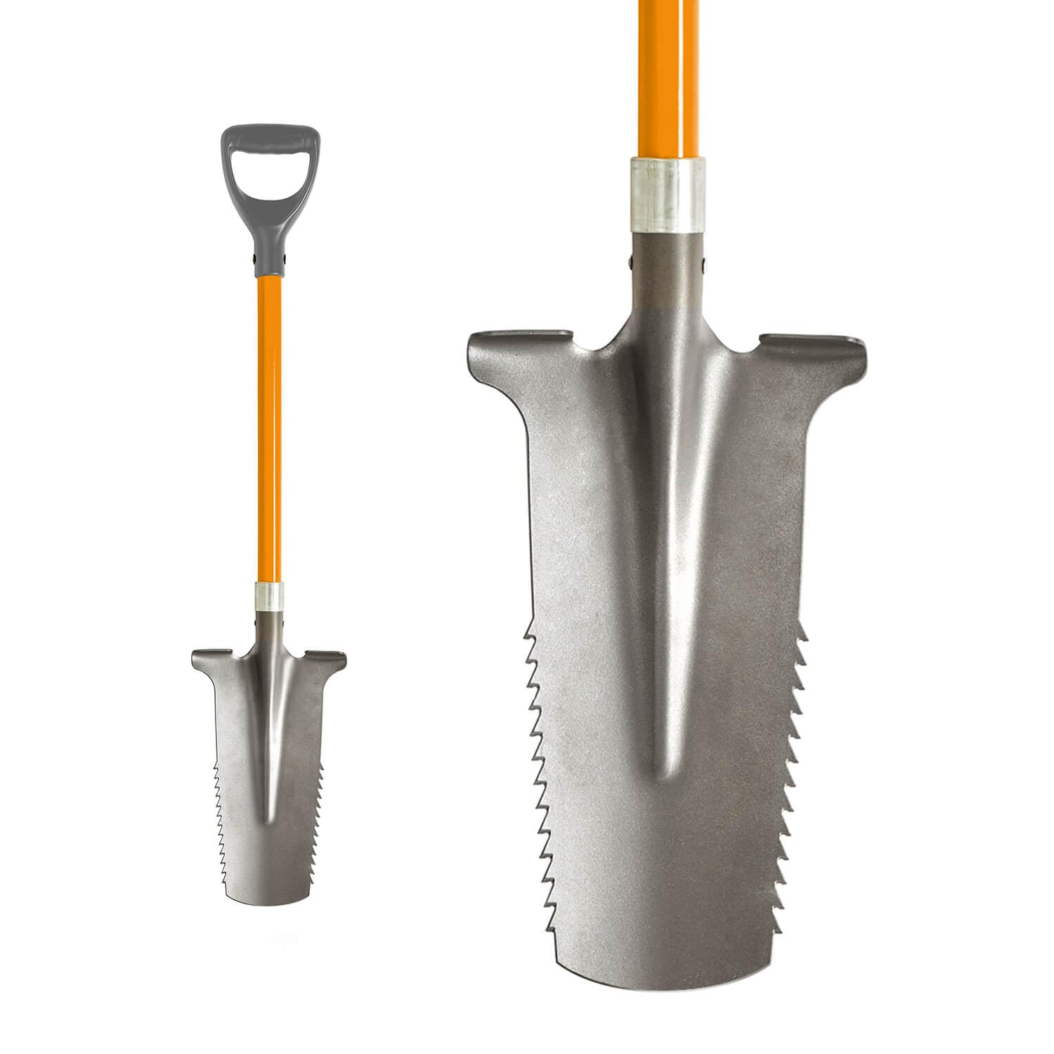 3 PAGEN Pala de sierra de raíz, punta de acero al carbono con dientes afilados, pala de jardín de 114 cm, con mango ergonómico y borde ancho - pala de alta calidad para suelo duro