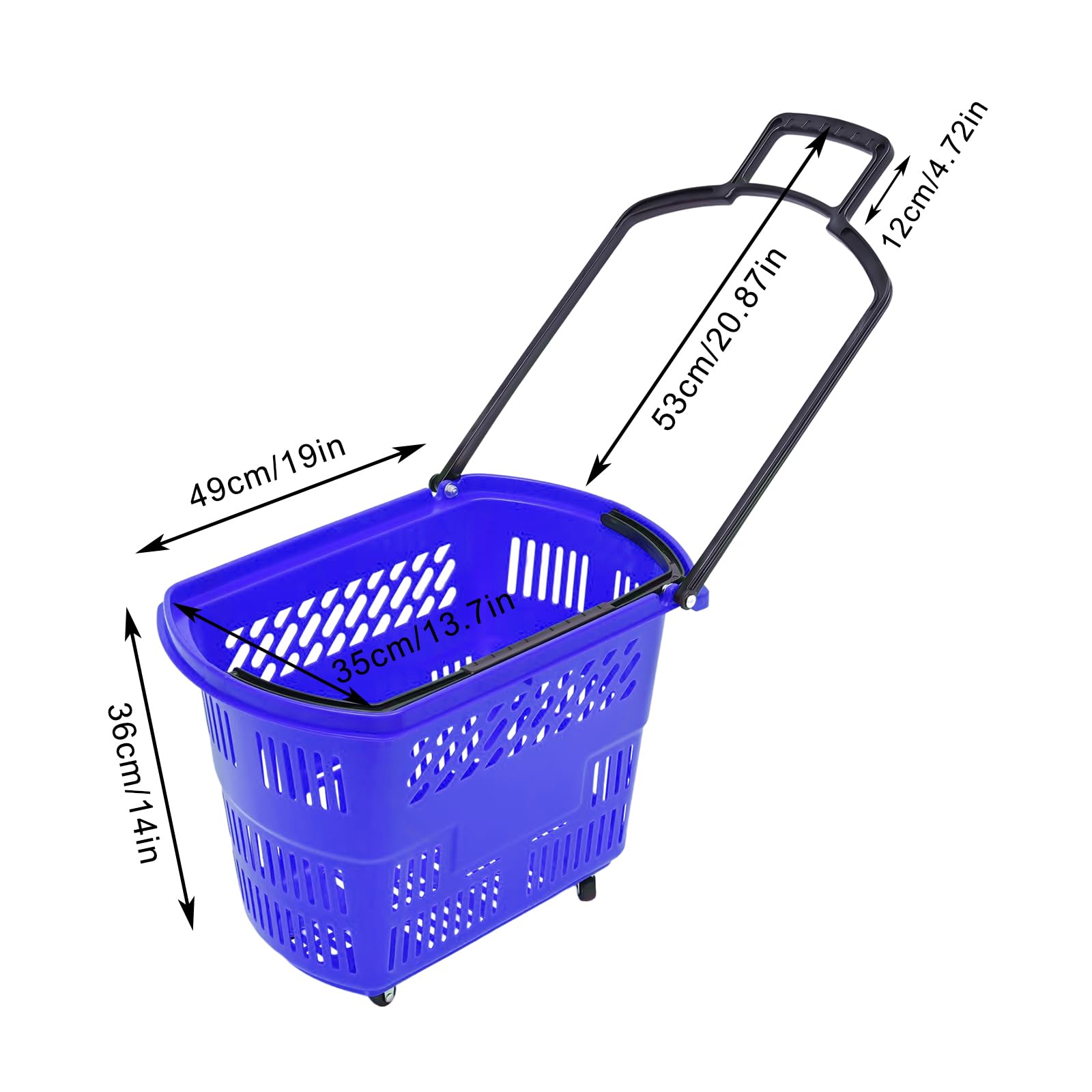 TITIDU Rolling Shopping Baskets, 35L 6PCS Trolley Rolling Shopping Baskets Plastic with Handles and Wheels, Shopping Basket Plastic Rolling Shopping Basket (Blue)