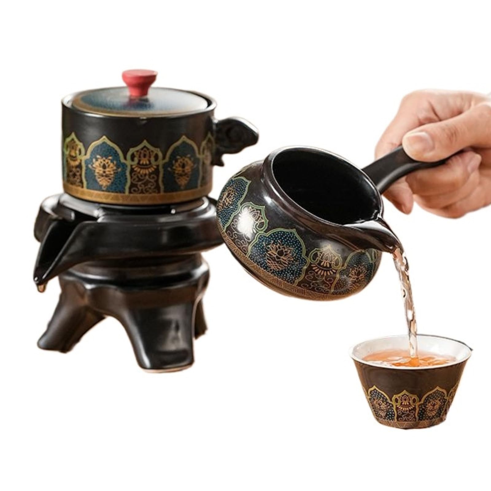 3 szt. retro ceramiczny półautomatyczny zestaw do herbaty, 200 ml 200 ml, domowy salon zaparzacz do herbaty kungfu